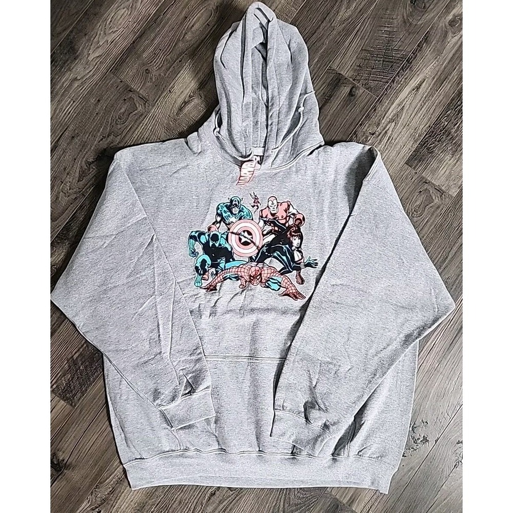 NWT Marvel Simple Hoodie Grey Color Size 2XL Captain America Iron Man Spiderman